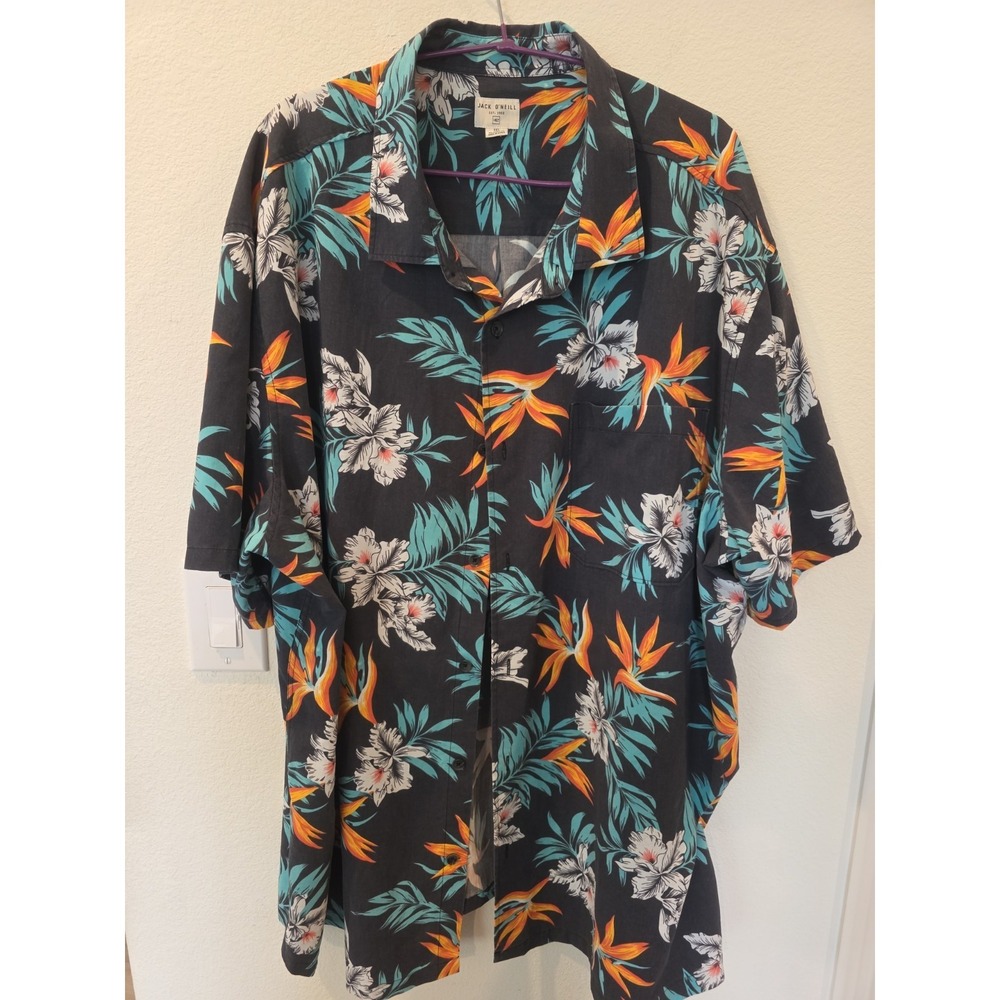 Jack O'Neill 3XL Dark Floral Short Sleeve Button Up Shirt Charcoal Gray Tropical